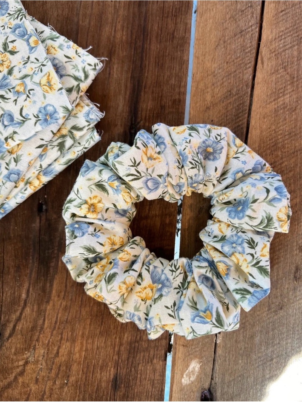 Handmade Floral Fabric Wide-Edged Scrunchie